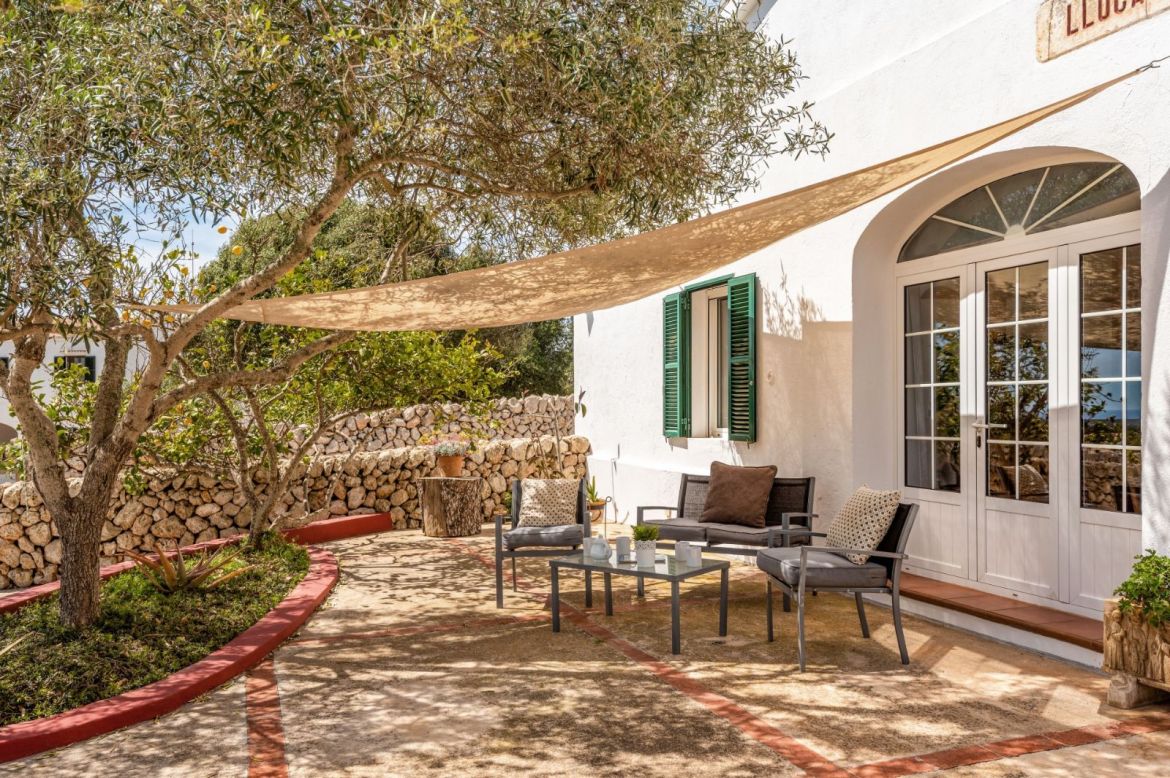 Shaded terrace at Finca Llucasaldent Menor